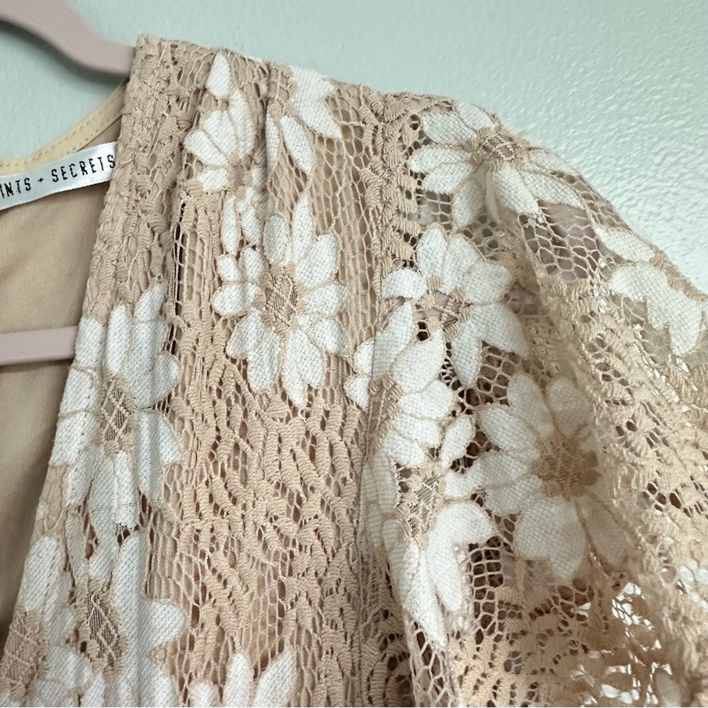 Saints and Secrets Floral Faux Wrap Ruffle Lace Mini Dress - Picture 3 of 15